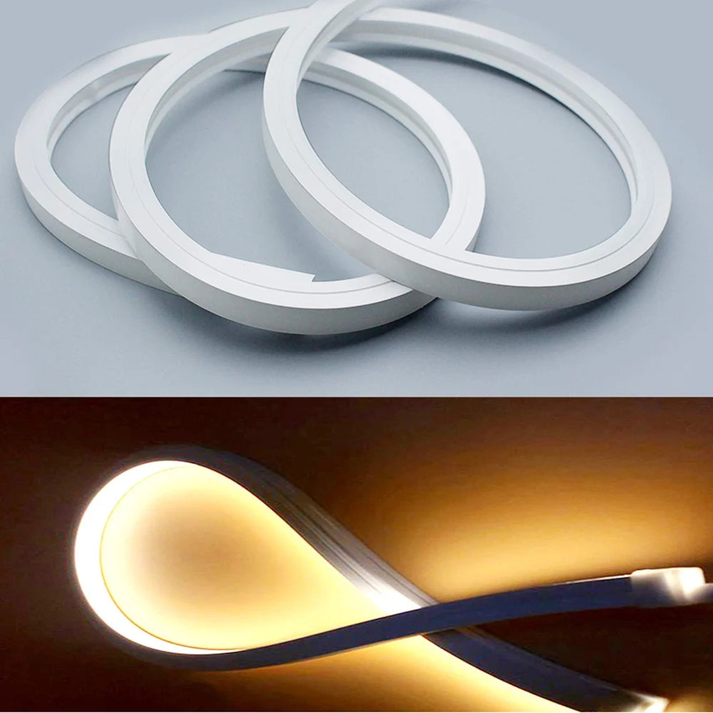 50 METER Flexible Silicone Neon Profile Light - Front Bend IP65 220v - Warm White